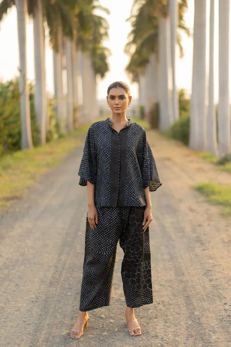 FLORA SHORT M KAF SHIRT-BLACK silk by Dyelogue in black color for women in Singapore
