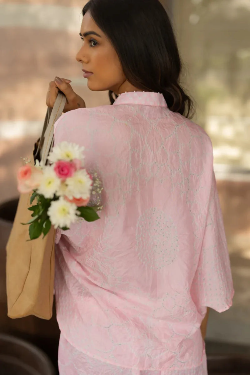 FLORA SHORT M KAF SHIRT-BLUSH PINK silk by Dyelogue in pink color for women in Singapore