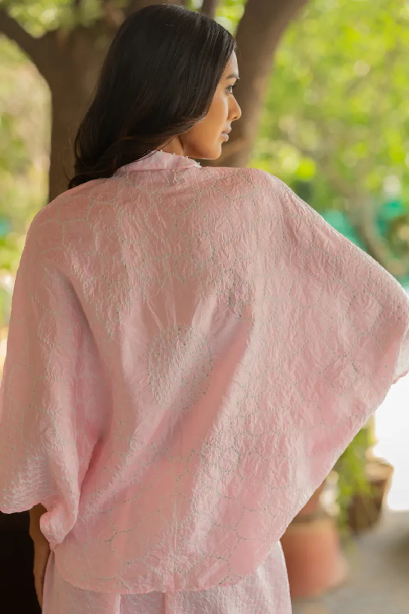FLORA SHORT M KAF SHIRT-BLUSH PINK silk by Dyelogue in pink color for women in Singapore