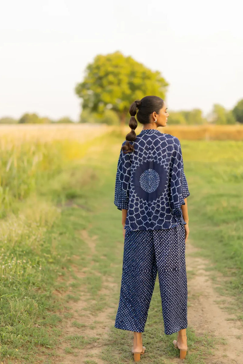 FLORA SHORT M KAF SHIRT-INDIGO silk by Dyelogue for women in Singapore