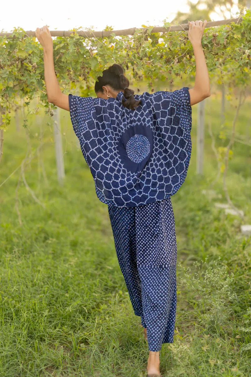 FLORA SHORT M KAF SHIRT-INDIGO silk by Dyelogue for women in Singapore