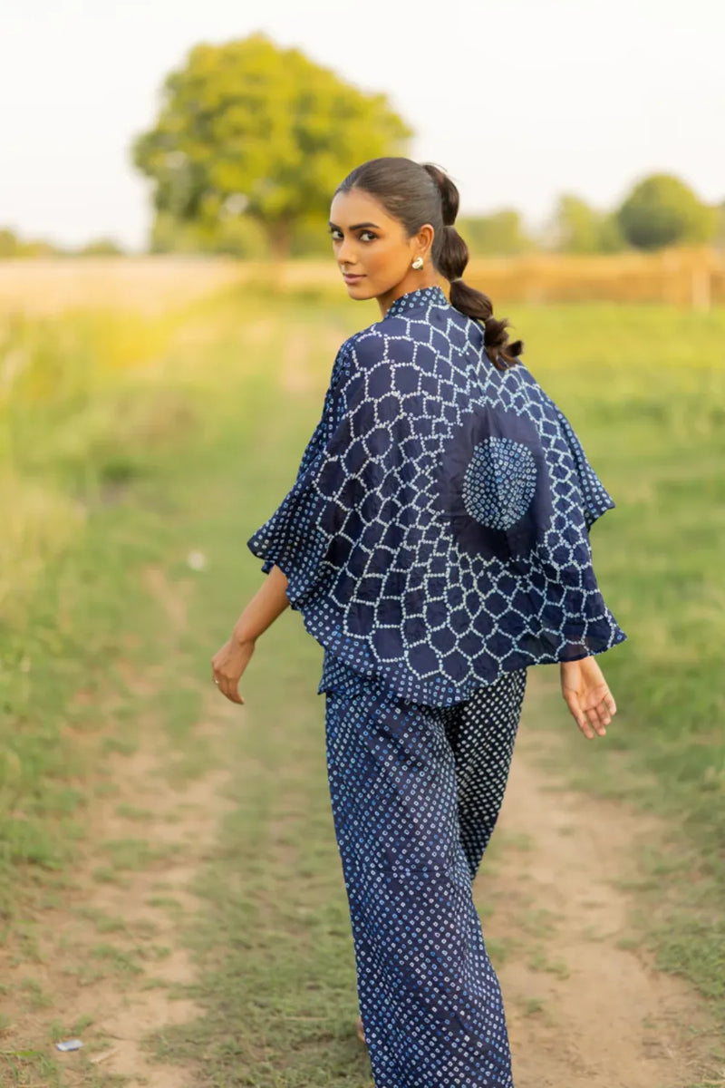 FLORA SHORT M KAF SHIRT-INDIGO silk by Dyelogue for women in Singapore