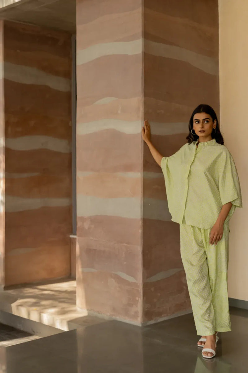 FLORA SHORT M KAF SHIRT-MINT GREEN silk by Dyelogue in green color for women in Singapore