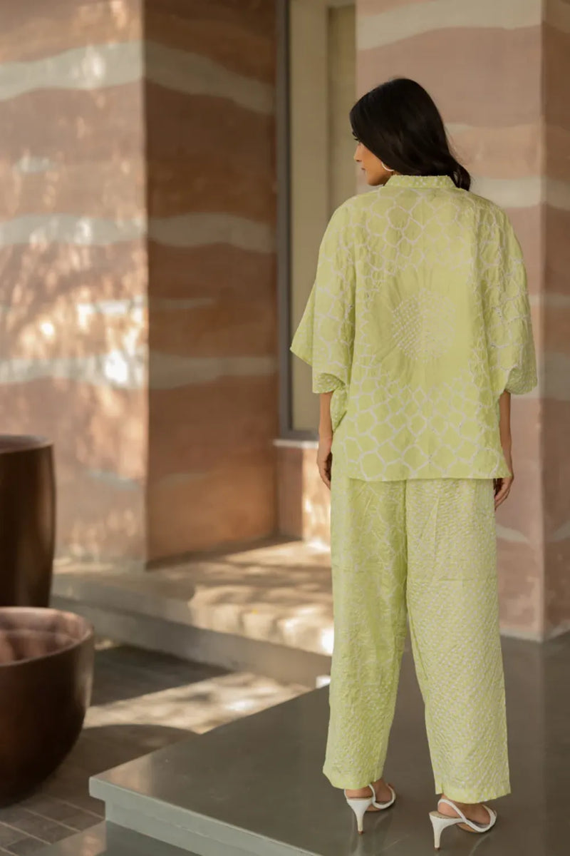 FLORA SHORT M KAF SHIRT-MINT GREEN silk by Dyelogue in green color for women in Singapore