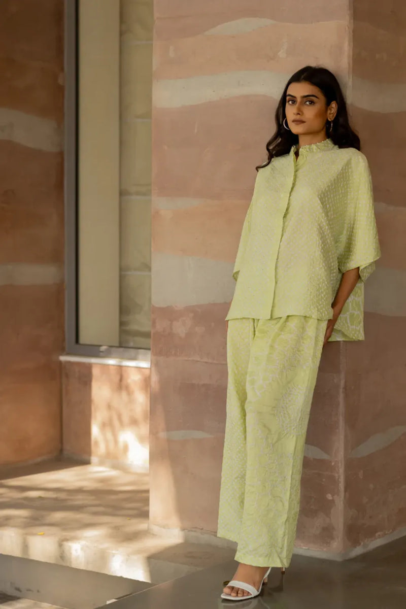 FLORA SHORT M KAF SHIRT-MINT GREEN silk by Dyelogue in green color for women in Singapore