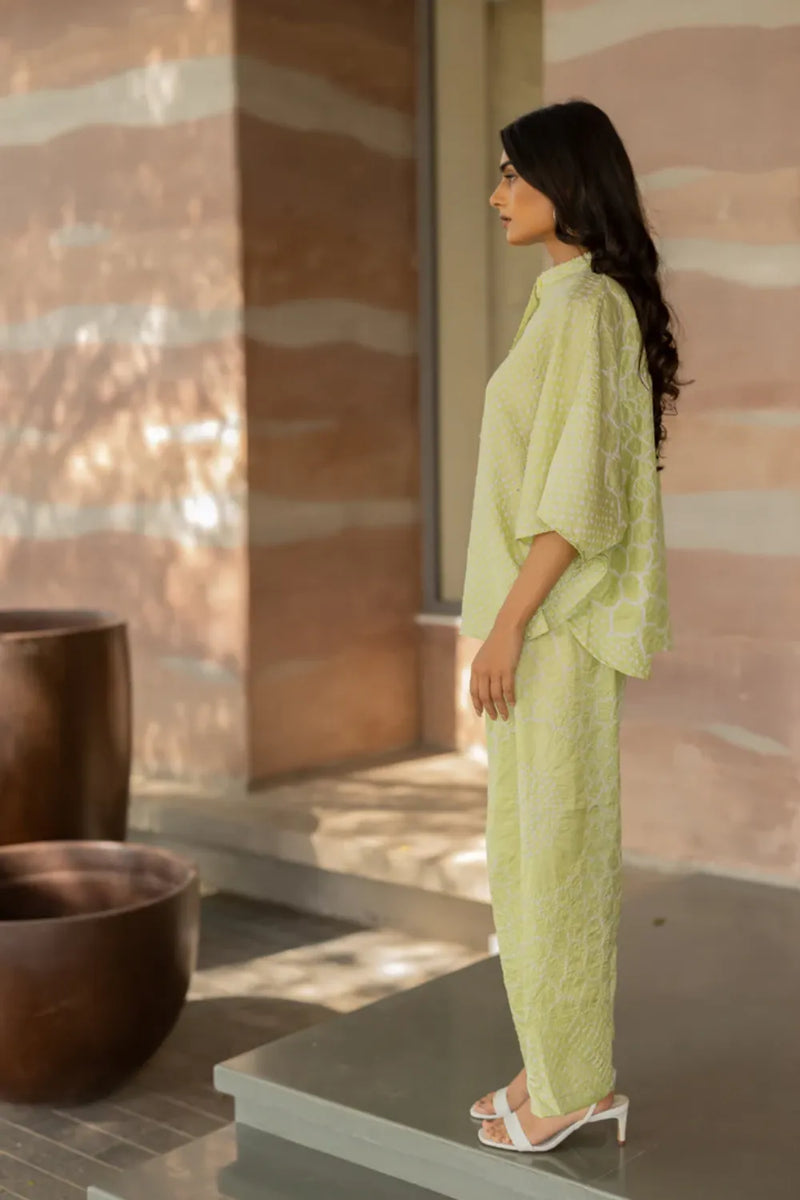 FLORA SHORT M KAF SHIRT-MINT GREEN silk by Dyelogue in green color for women in Singapore