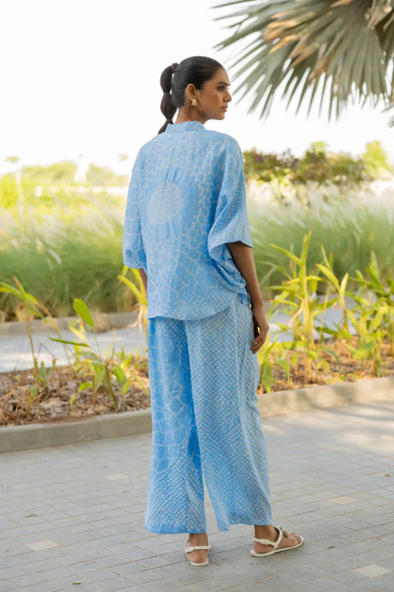 FLORA SHORT M KAF SHIRT-POWDER BLUE silk by Dyelogue in blue color for women in Singapore