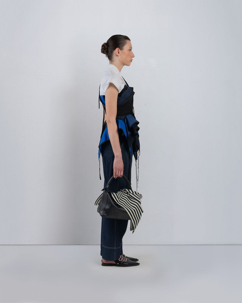 FLOTS LAYERED TOP - White + Shades of Navy/ Blue top/shirt by Leh Studios in white for women in Singapore