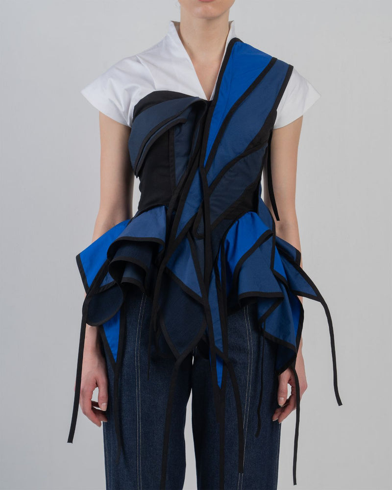 FLOTS LAYERED TOP - White + Shades of Navy/ Blue top/shirt by Leh Studios in white for women in Singapore