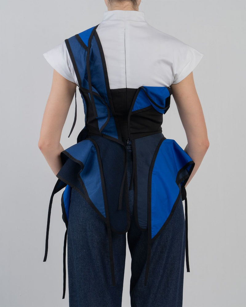 FLOTS LAYERED TOP - White + Shades of Navy/ Blue top/shirt by Leh Studios in white for women in Singapore
