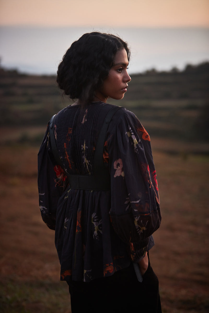 Wildflower top cotton by Khara Kapas in grey for women in Singapore