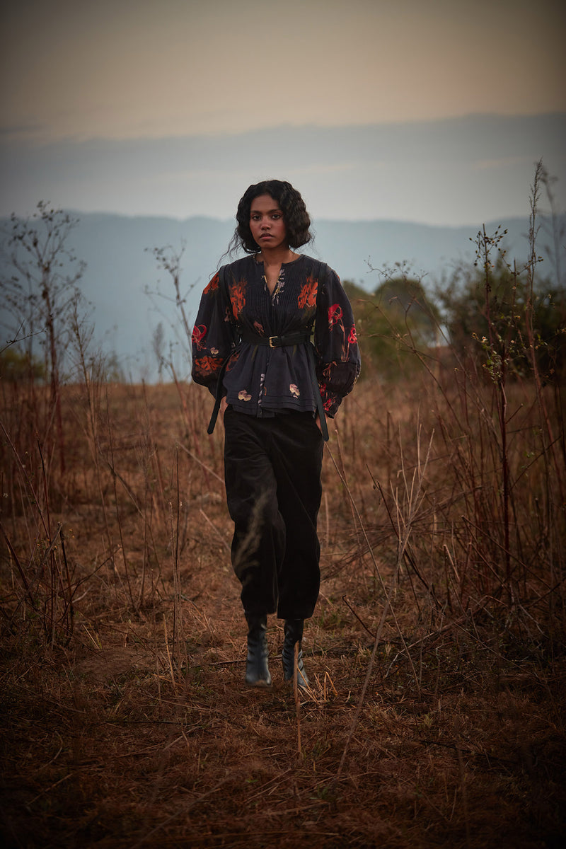 Wildflower top cotton by Khara Kapas in grey for women in Singapore