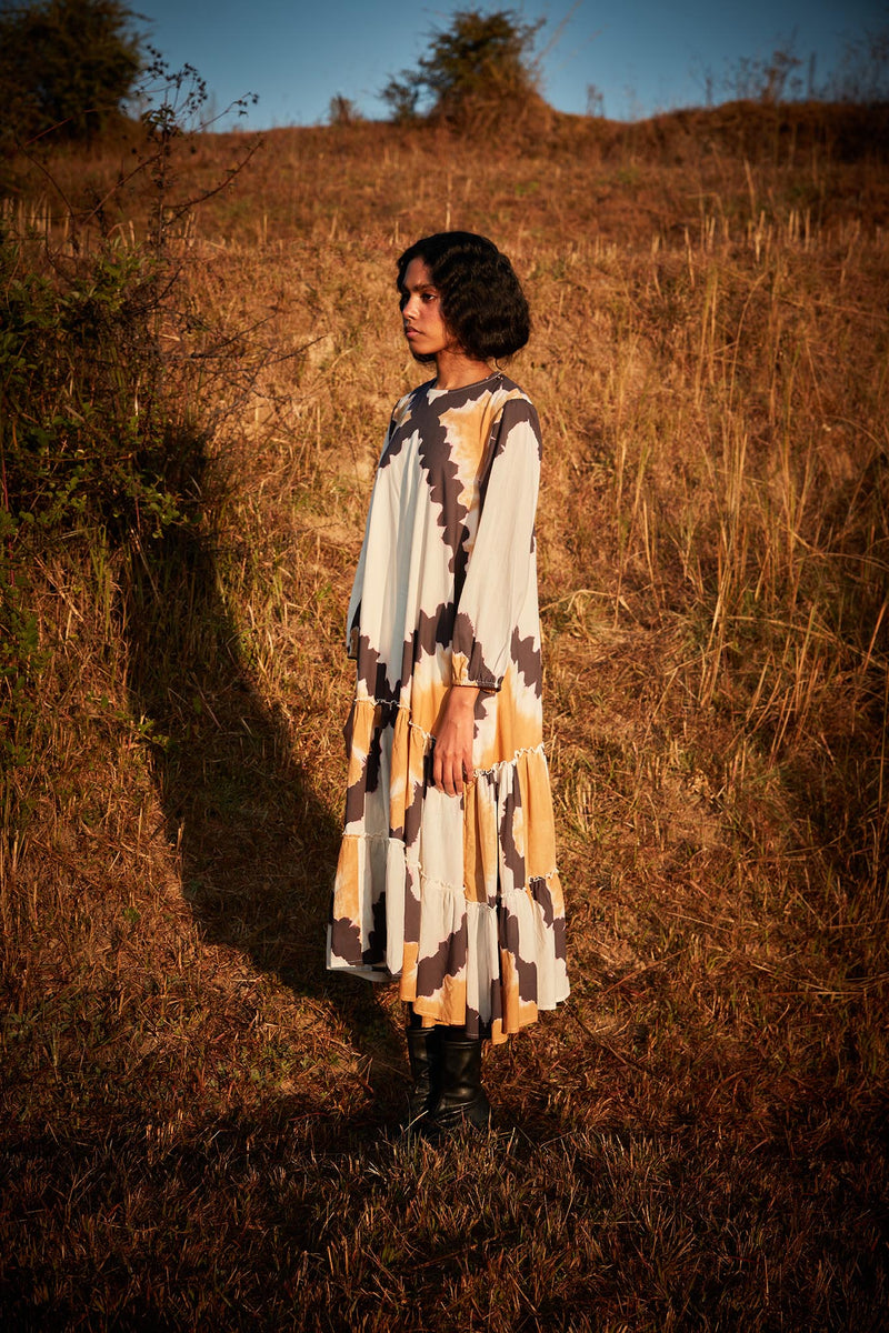 Dunetime Shibori Dress cotton by Khara Kapas in white for women in Singapore