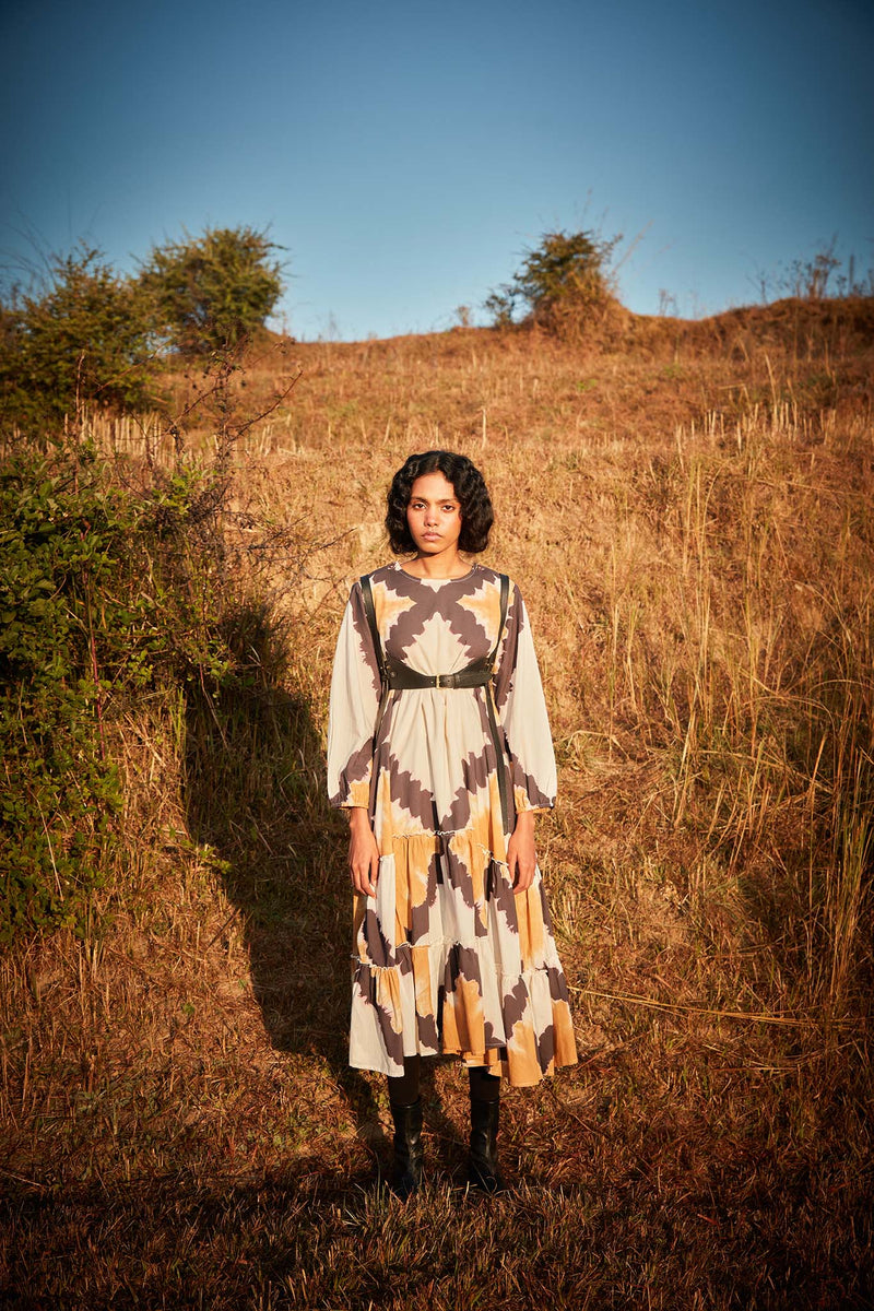 Dunetime Shibori Dress cotton by Khara Kapas in white for women in Singapore