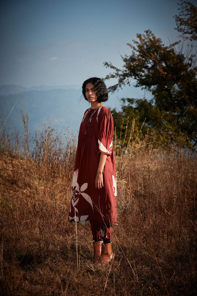 Brick Floral Co-ord set cotton by Khara Kapas in rust for women in Singapore
