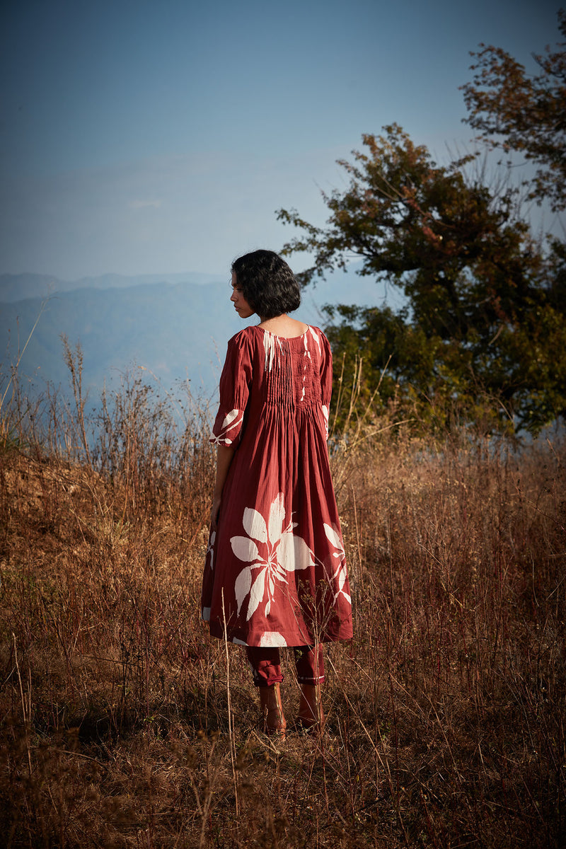 Brick Floral Co-ord set cotton by Khara Kapas in rust for women in Singapore