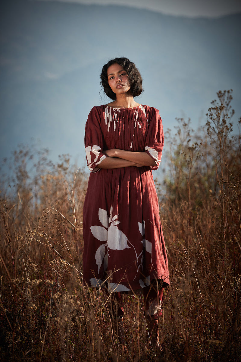 Brick Floral Co-ord set cotton by Khara Kapas in rust for women in Singapore