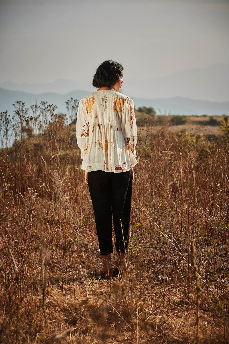Florals in Snow Top cotton by Khara Kapas in white for women in Singapore