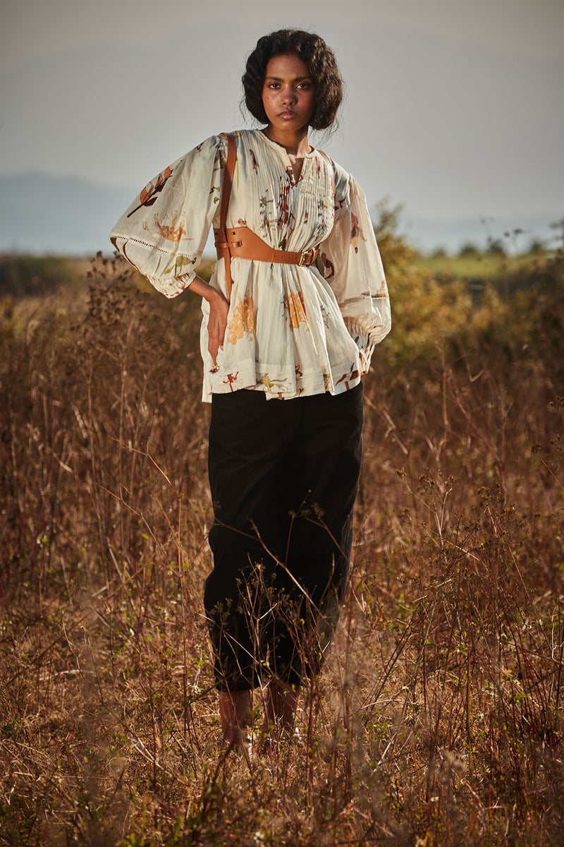 Florals in Snow Top cotton by Khara Kapas in white for women in Singapore
