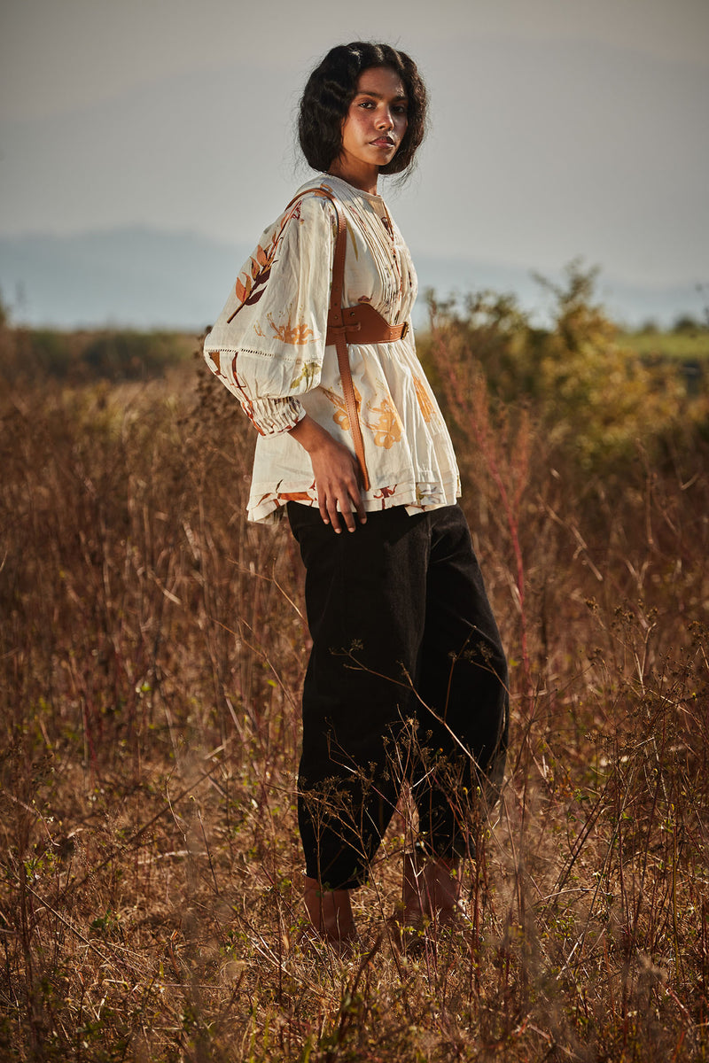 Florals in Snow Top cotton by Khara Kapas in white for women in Singapore
