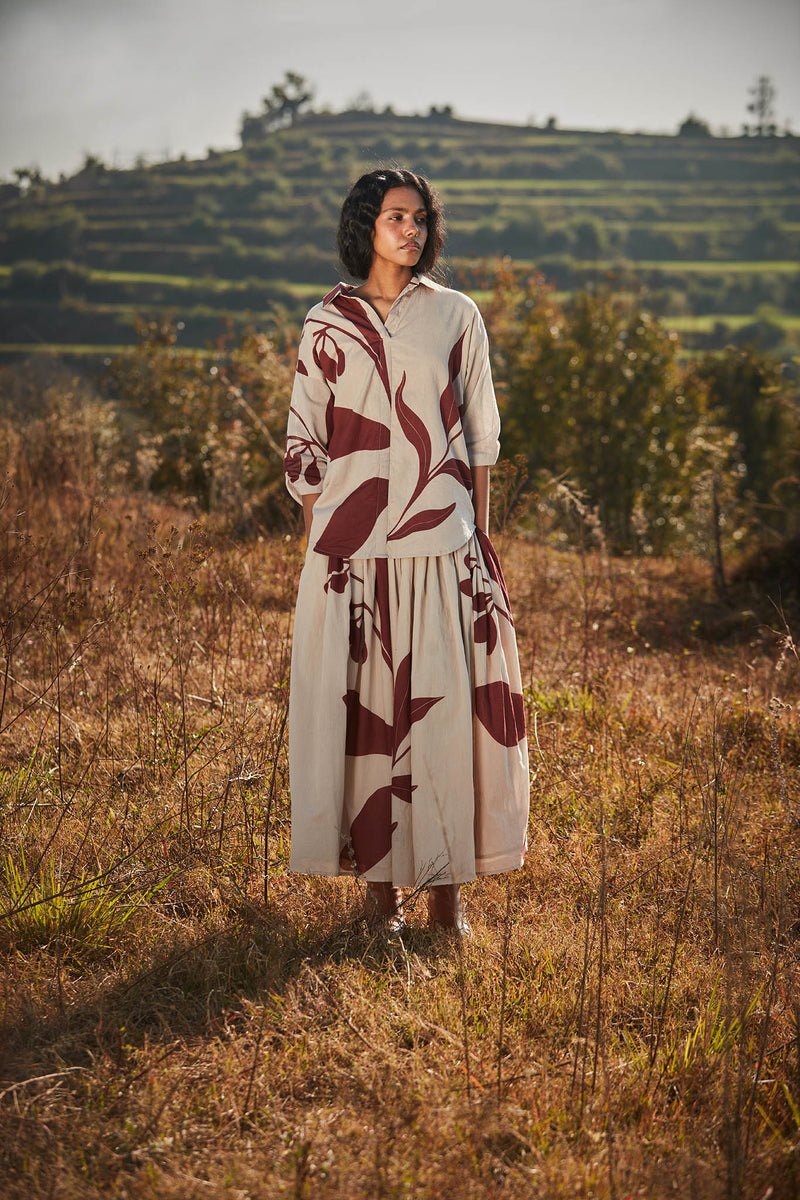 Burnt sienna top cotton by Khara Kapas in beige for women in Singapore