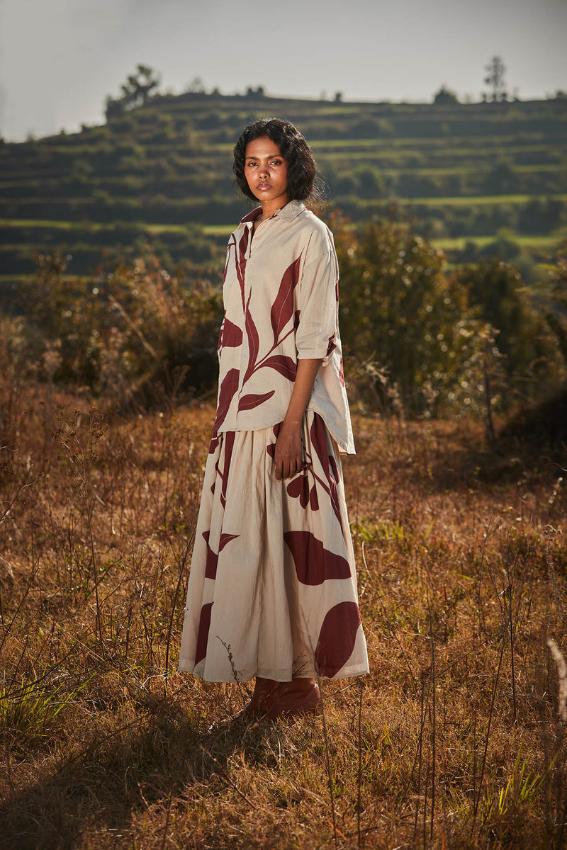 Burnt sienna skirt cotton by Khara Kapas in beige for women in Singapore