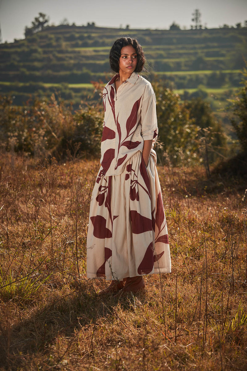 Burnt sienna skirt cotton by Khara Kapas in beige for women in Singapore