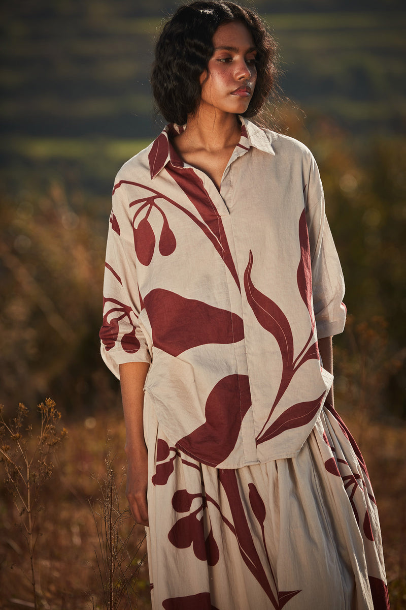 Burnt sienna skirt cotton by Khara Kapas in beige for women in Singapore
