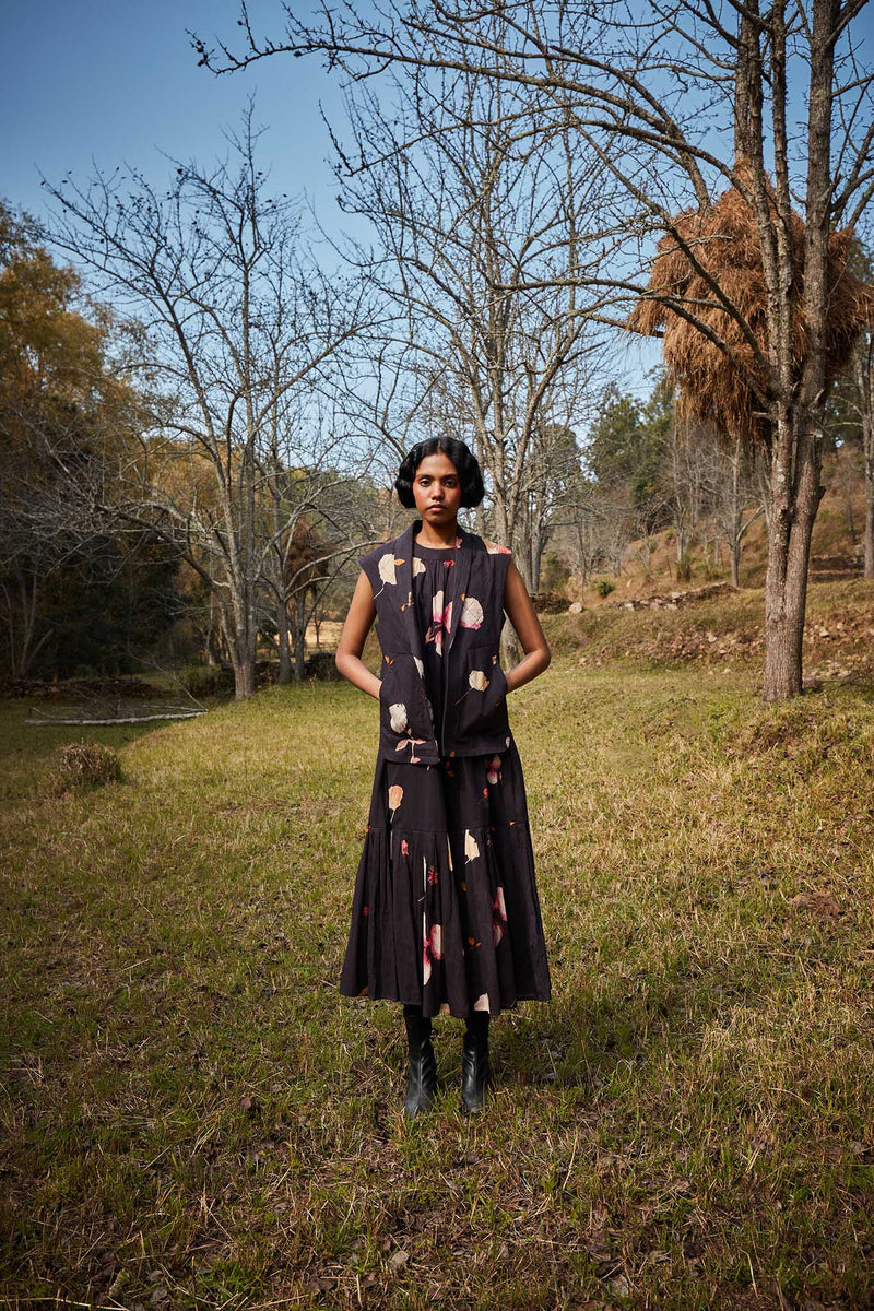 Abstract bouquet dress cotton by Khara Kapas in brown for women in Singapore