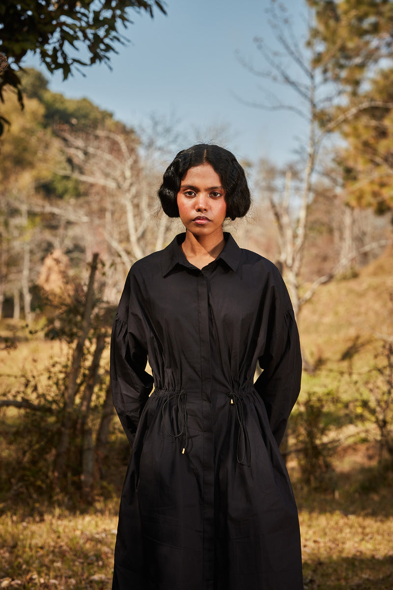 Raven Parkha dress poplin by Khara Kapas in black for women in Singapore