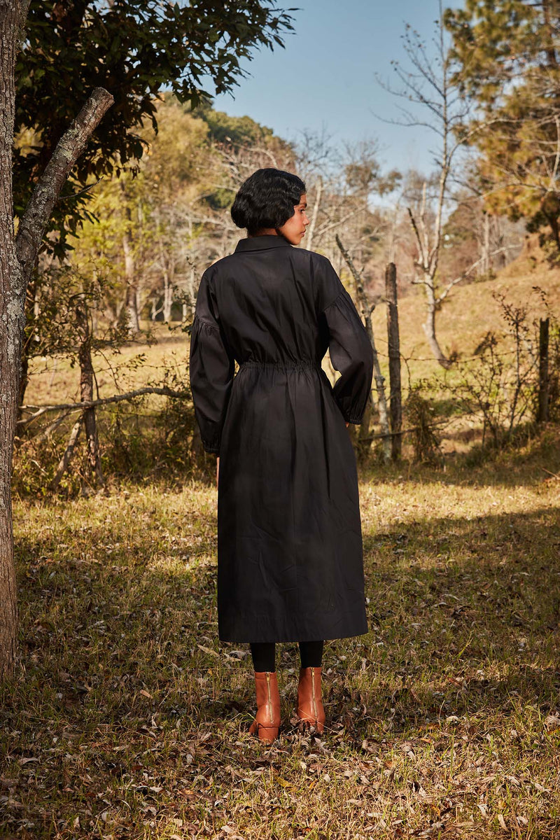 Raven Parkha dress poplin by Khara Kapas in black for women in Singapore