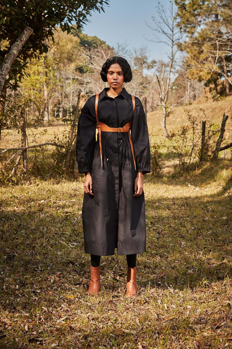 Raven Parkha dress poplin by Khara Kapas in black for women in Singapore