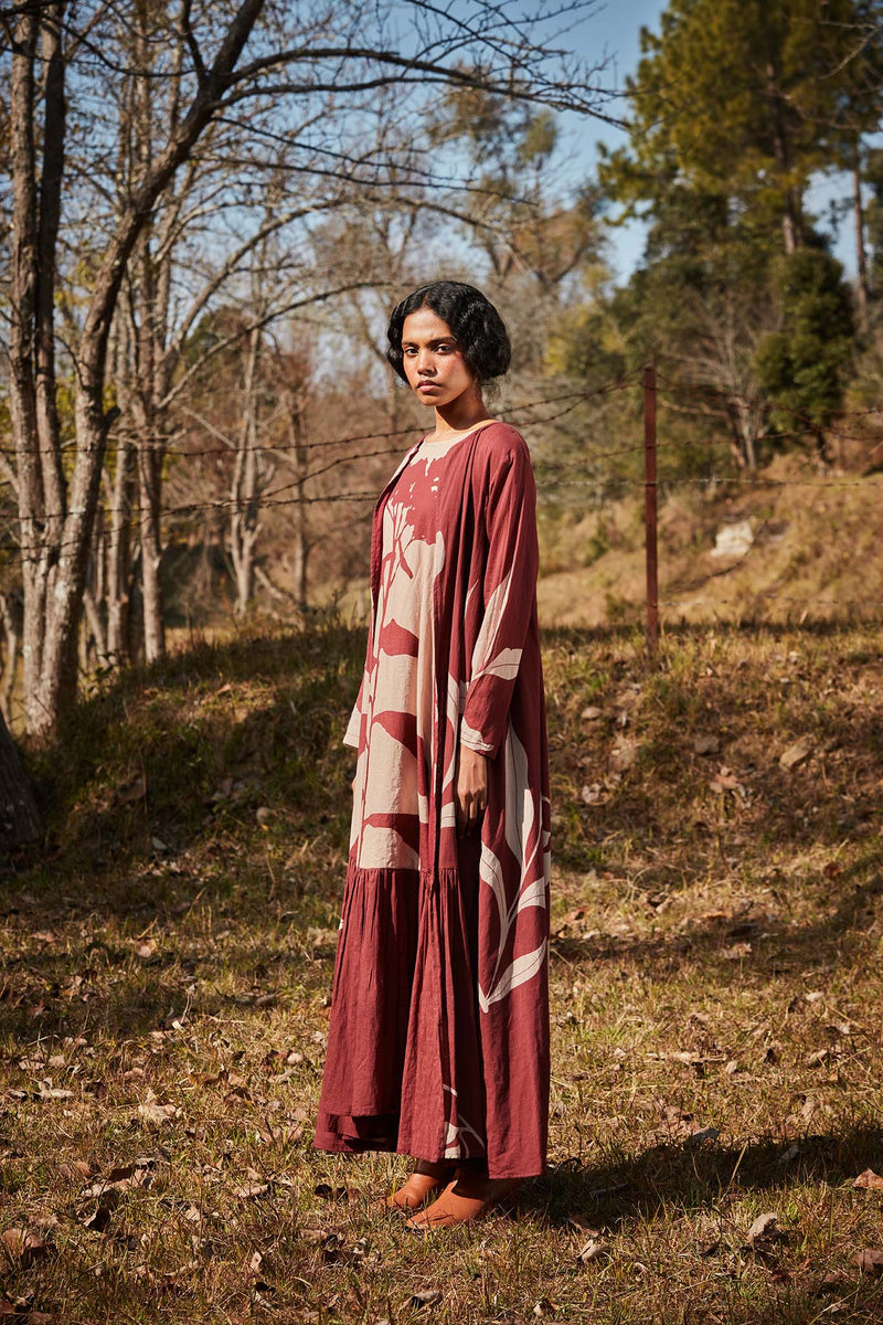 Cedar floral dress with overlay cotton by Khara Kapas in multi for women in Singapore