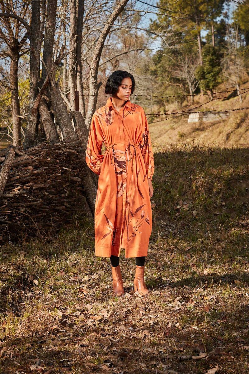 Saffron Parkha dress cotton by Khara Kapas in orange for women in Singapore