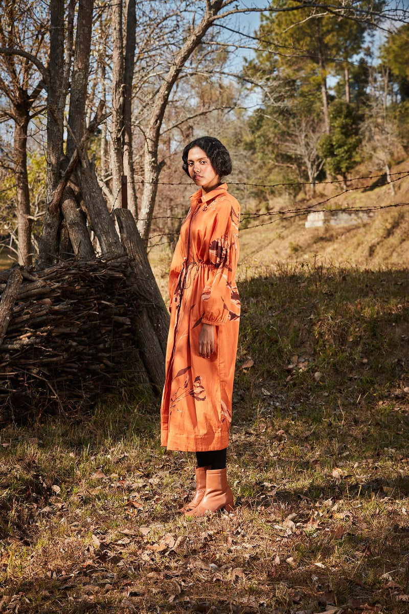 Saffron Parkha dress cotton by Khara Kapas in orange for women in Singapore