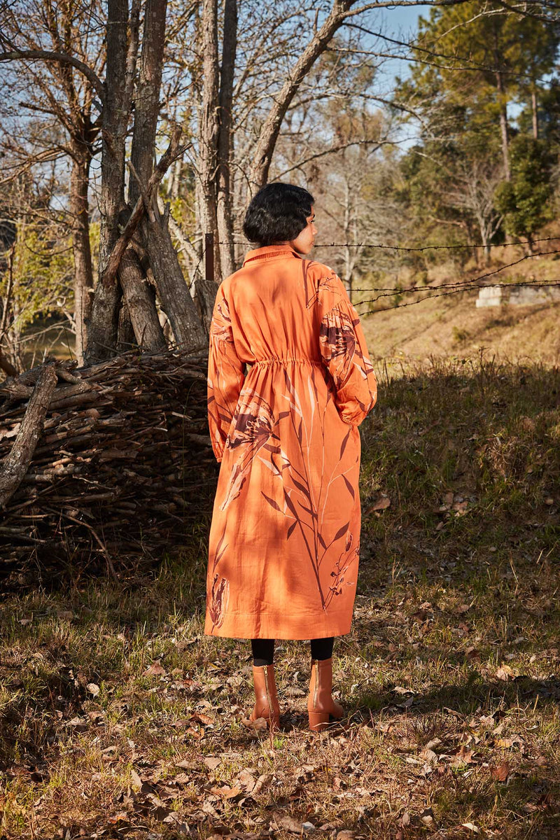 Saffron Parkha dress cotton by Khara Kapas in orange for women in Singapore