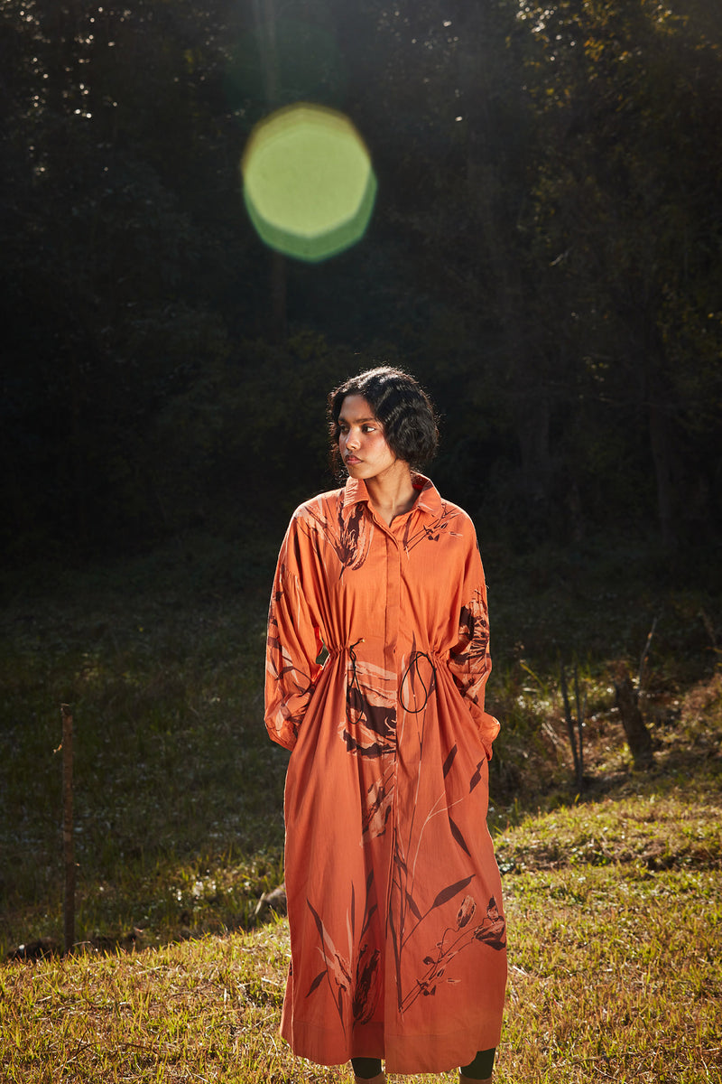 Saffron Parkha dress cotton by Khara Kapas in orange for women in Singapore