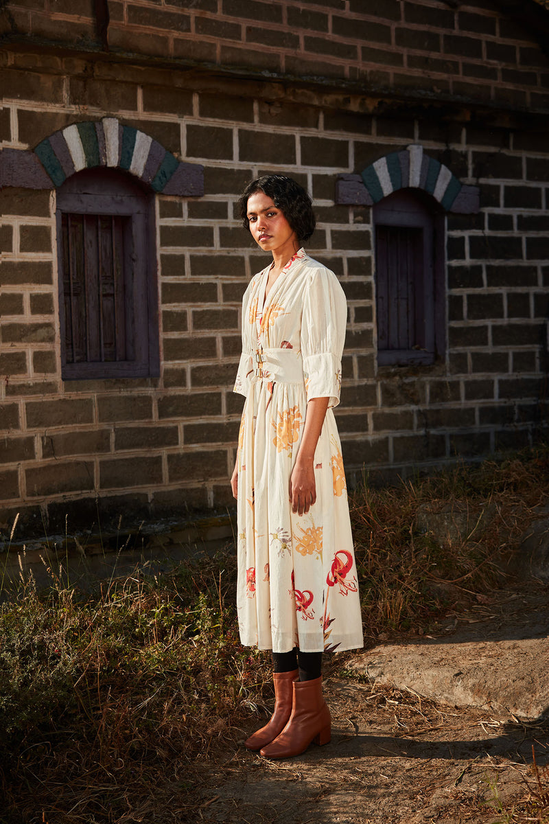 Ivory Mist Dress cotton by Khara Kapas in white for women in Singapore