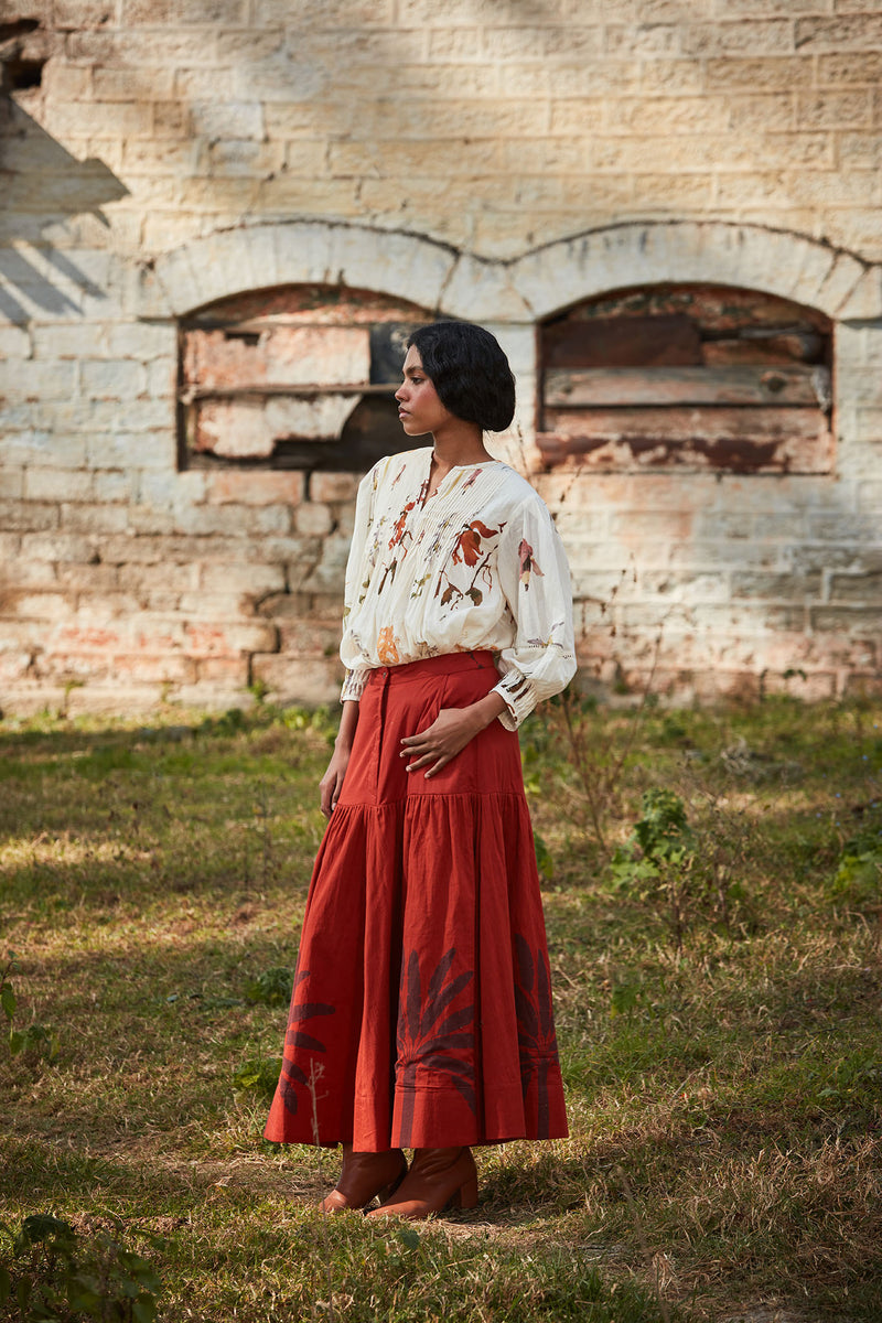 Rustic Reverie Skirt cotton by Khara Kapas in rust for women in Singapore