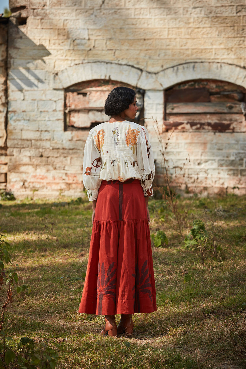 Rustic Reverie Skirt cotton by Khara Kapas in rust for women in Singapore