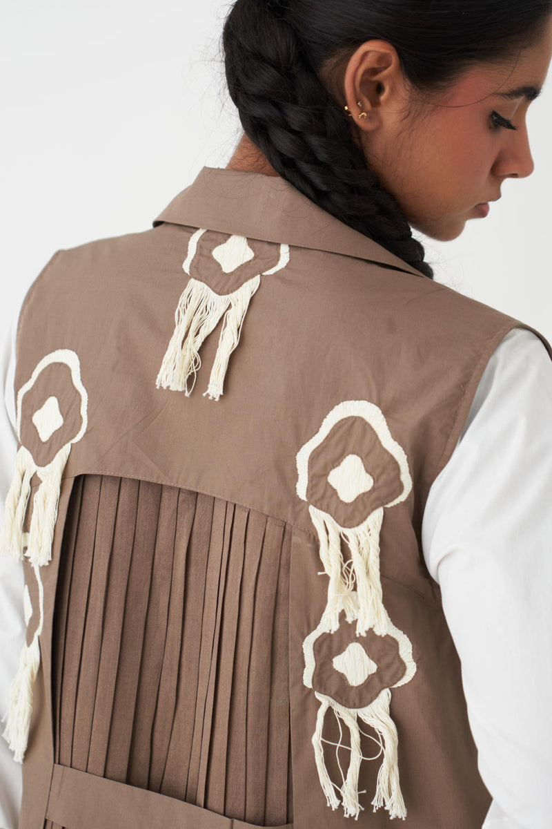 FRINGE BACK PLEAT JACKET - CEDAR poplin by THREE for women in Singapore