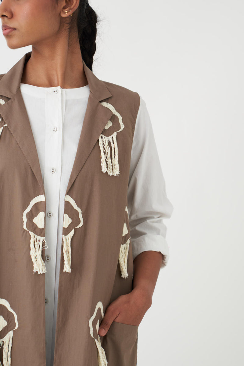 FRINGE BACK PLEAT JACKET - CEDAR poplin by THREE for women in Singapore