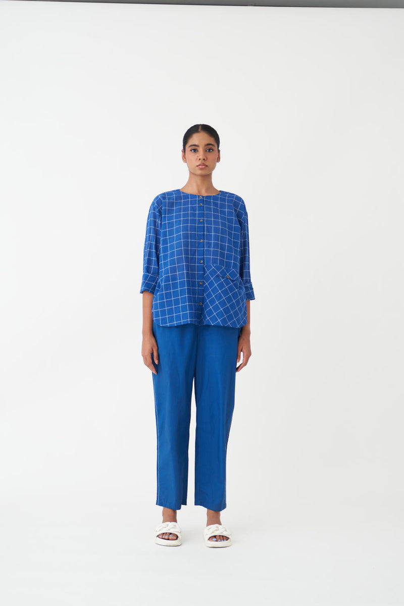 EMBROIDERED NEW NARROW BOTTOM - 
BLUE poplin by THREE in blue color for women in Singapore