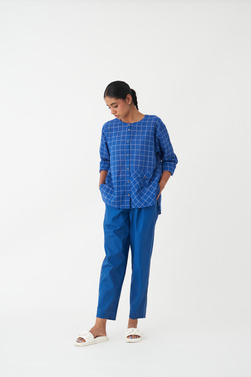 EMBROIDERED NEW NARROW BOTTOM - 
BLUE poplin by THREE in blue color for women in Singapore