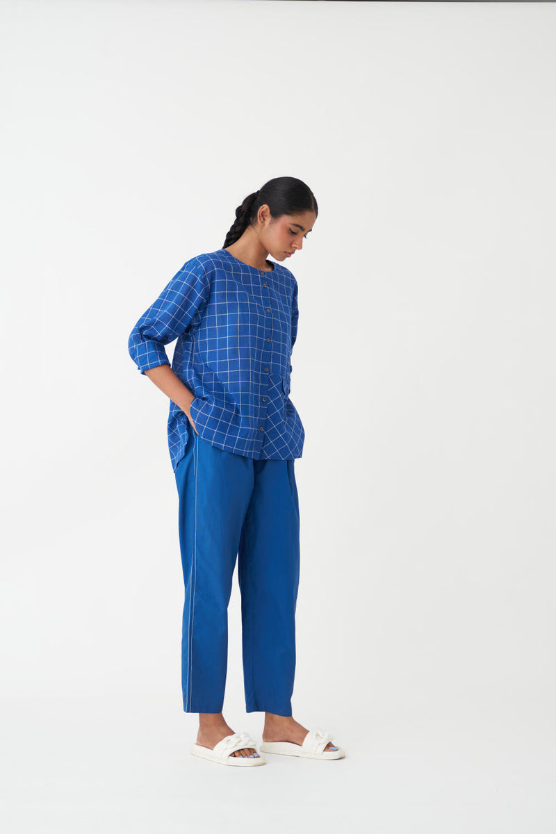 EMBROIDERED NEW NARROW BOTTOM - 
BLUE poplin by THREE in blue color for women in Singapore