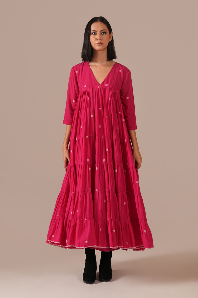 FUCHSIA HALO DRESS 100% cotton Buy FUCHSIA HALO DRESS from C&W | Dresses for Women by Indigo Dreams in red color for women in Singapore