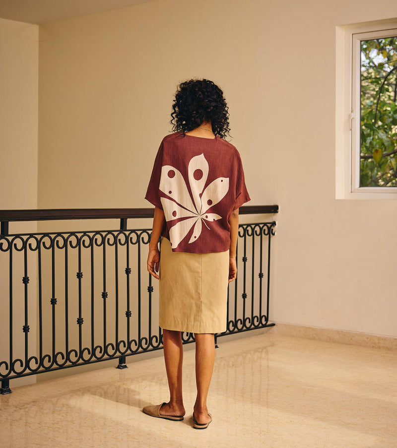 Fading Touch Top cotton by Khara Kapas in brown for women in Singapore