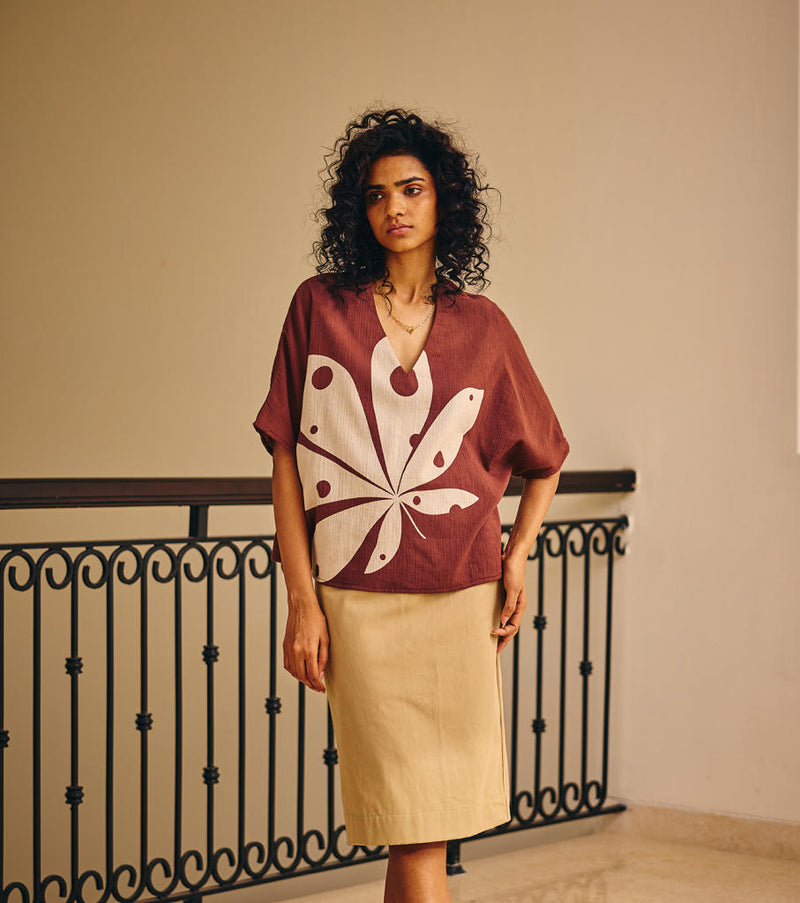 Fading Touch Top cotton by Khara Kapas in brown for women in Singapore