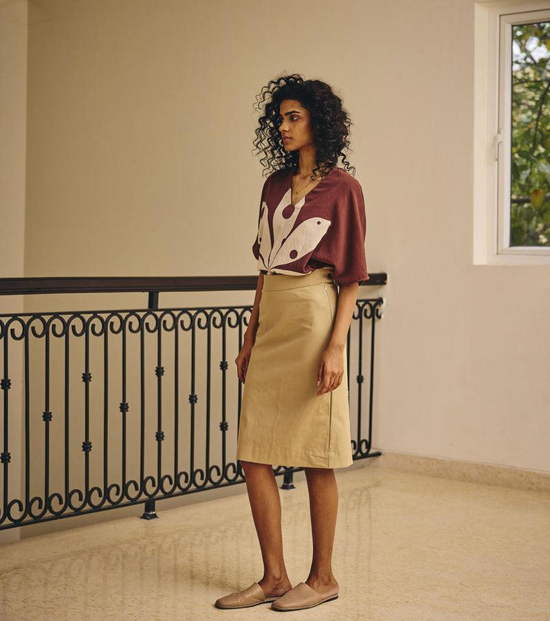 Fading Touch Top cotton by Khara Kapas in brown for women in Singapore