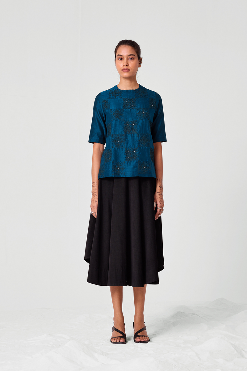 Falak Teal Handwoven Embroidered Top